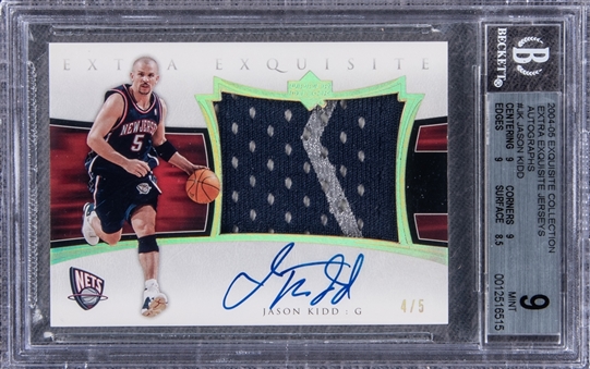 2003-04 UD "Exquisite Collection" Extra Exquisite Jerseys Autographs #JK Jason Kidd Signed Game Used Patch Card (#4/5) - BGS MINT 9/BGS 10